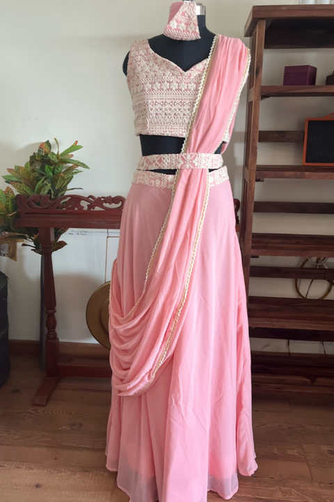 Bottle green embroidered lehenga sari set | Lehenga saree, Long blouse  designs, Fancy blouse designs