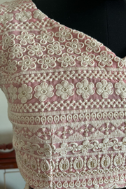 Pink belted lehenga saree set