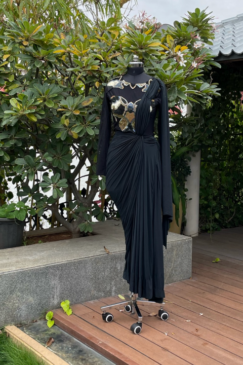 Midnight Blue Draped Saree Gown Design by Dolly J at Pernia's Pop Up Shop  2024