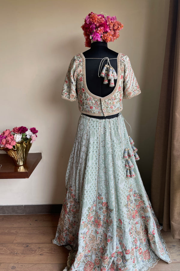 Blue chikankari embroidered lehenga set – Kuro Clothing India