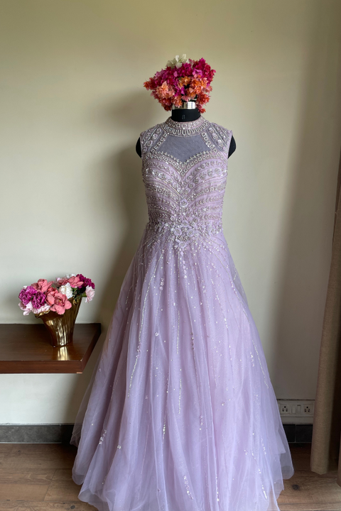 G131, New Purple Satin Off Shoulder Ball gown, Size (XS-30 to XL-40) –  Style Icon www.dressrent.in