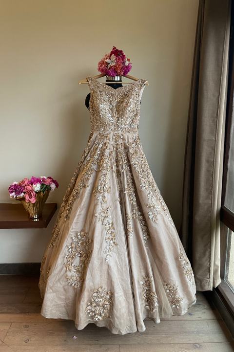 Embroidered dusty pink gown