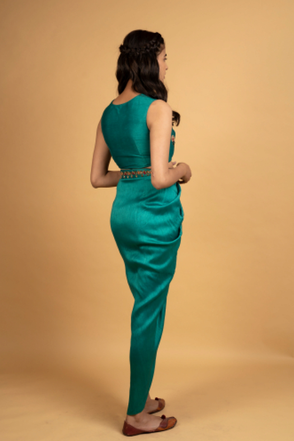 Emerald green asymmetric skirt set