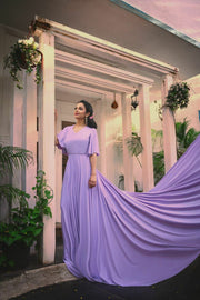 Lavender pre wedding shoot gown