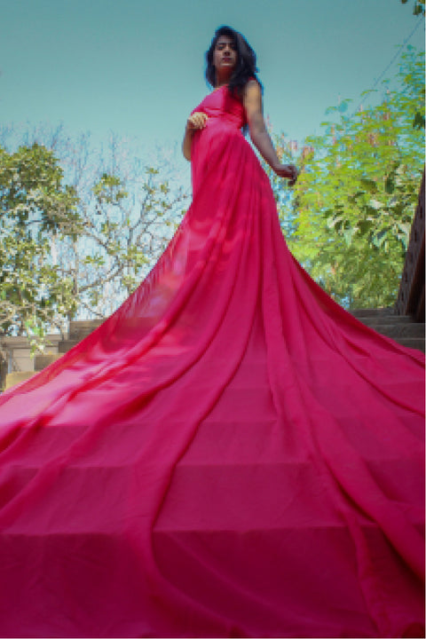 Red long tail prewedding gown - PreWeddingGown