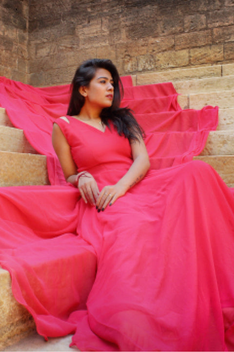 Red pre wedding shoot gown