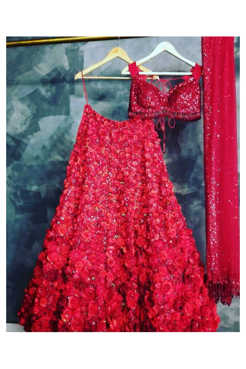 Red embellished Lehenga set