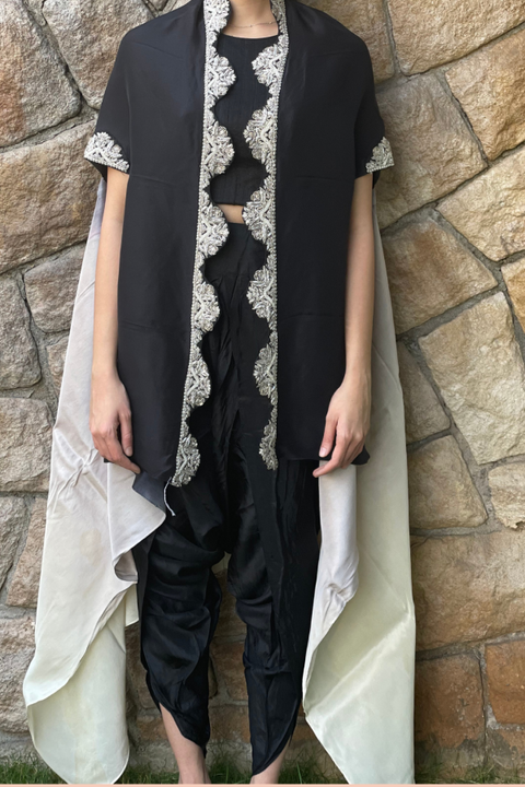 Ombre black dhoti and cape set
