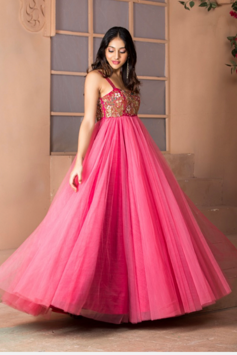 Pink Stitch Designer Party Wear Evening Long Gown, Size: S-xxl at Rs 3999  in Pushkar