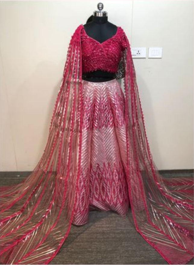 Amit Agggarwal Pink Embellished Lehenga Set
