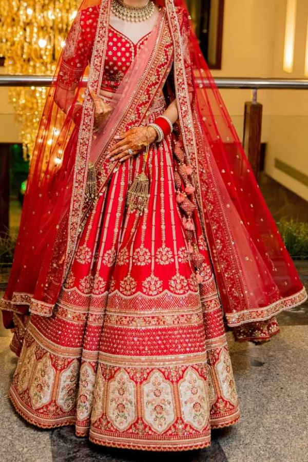Om Prakash Jawahar Lal Red Bridal lehenga Kuro Clothing India